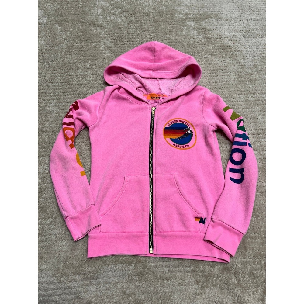 Aviator Nation Pink Aspen Zip up Hoodie Girls size 10 no strings